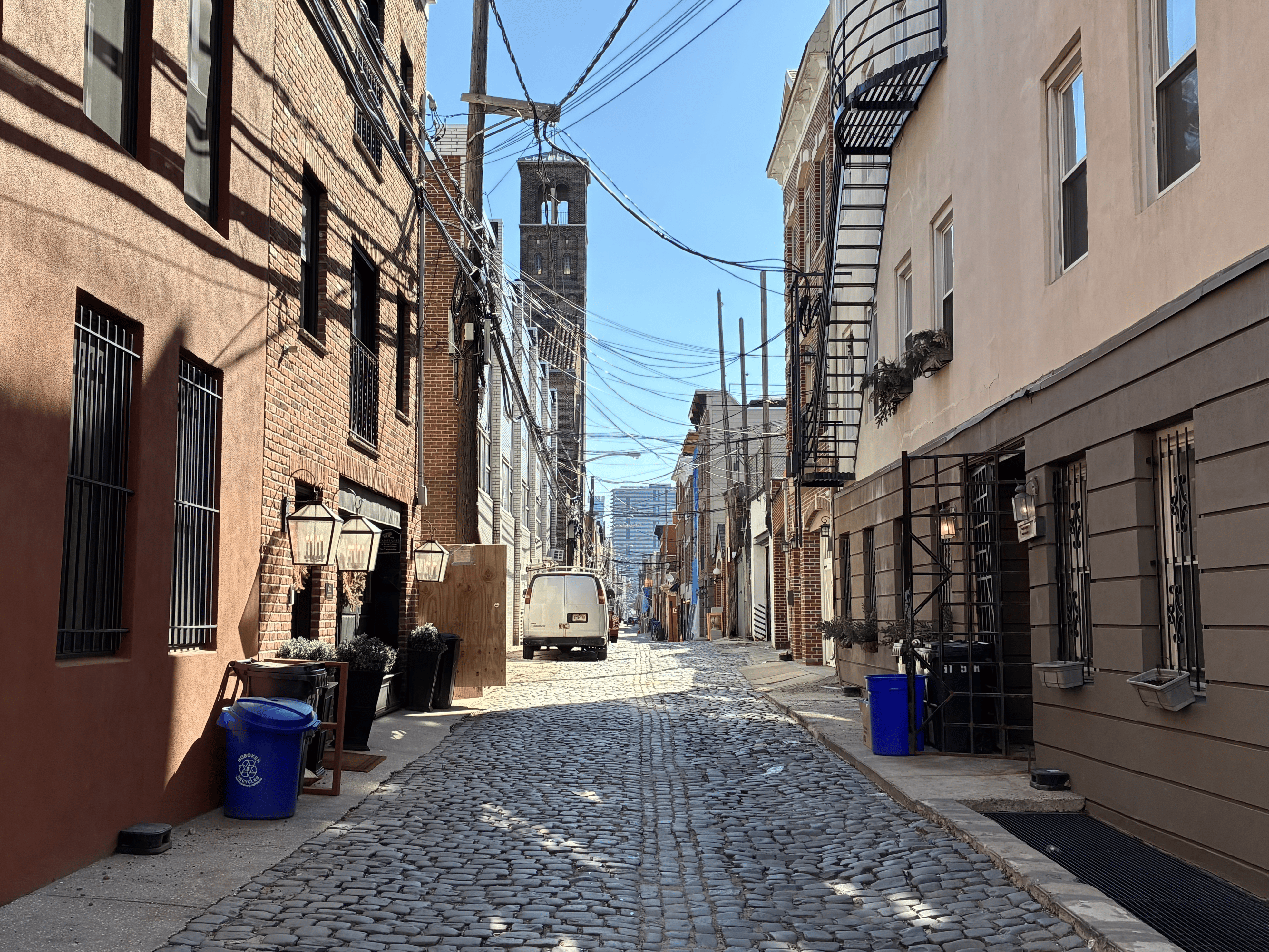 The temperature was high and the sun was strong (in Hoboken).