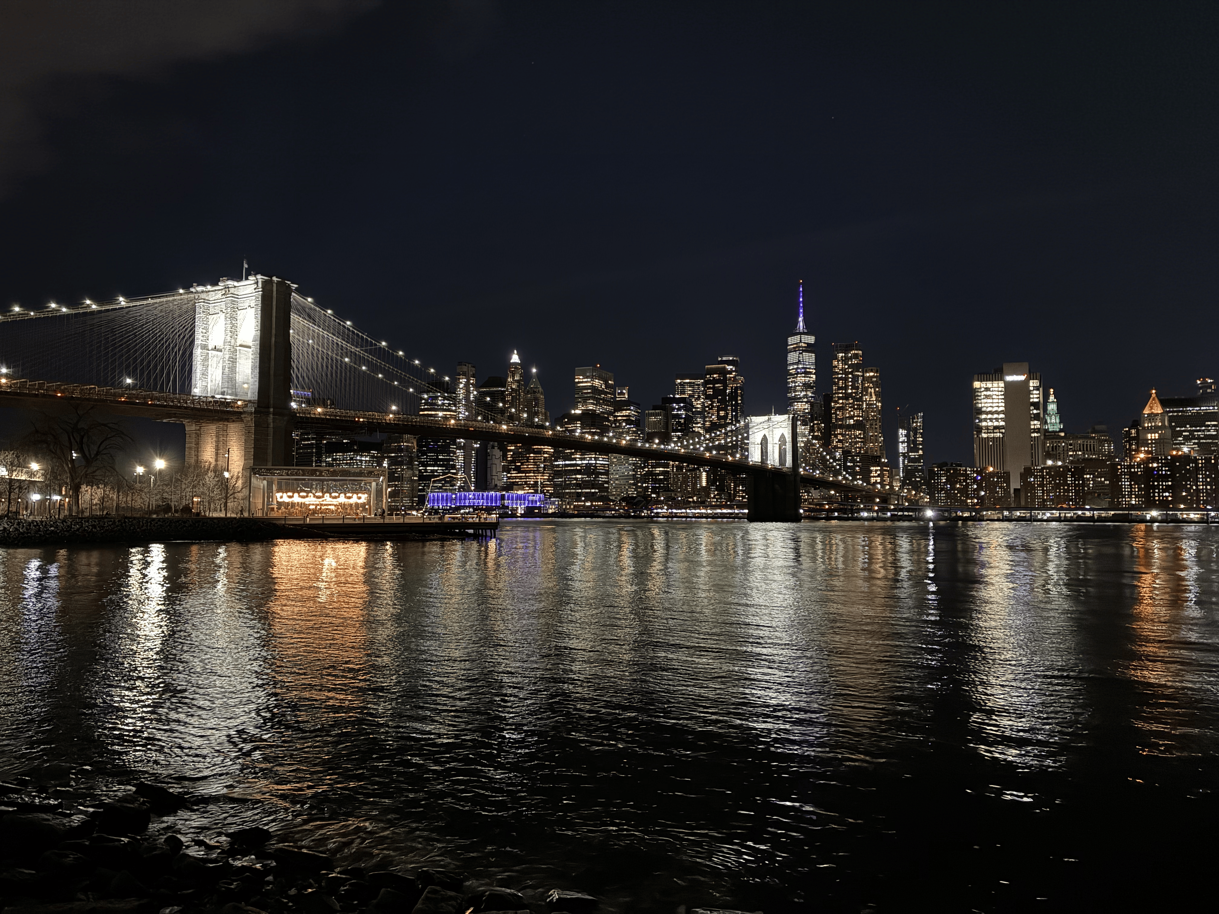 Manhattan from the other side of the Brooklyn Bridge.